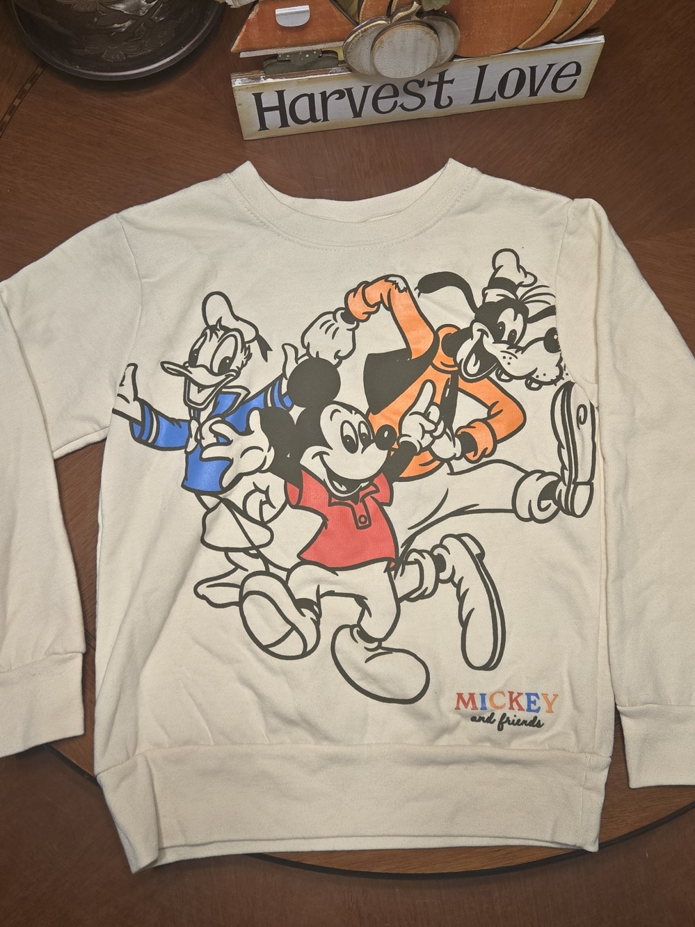 Disney Mickey & Friends White Fleece Pullover Crewneck Sweatshirt 5-6Y